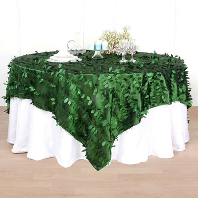 Taffeta 90"x90" Table Overlay Square Tablecloth Green - Leaf Petal Design for Stylish Celebrations