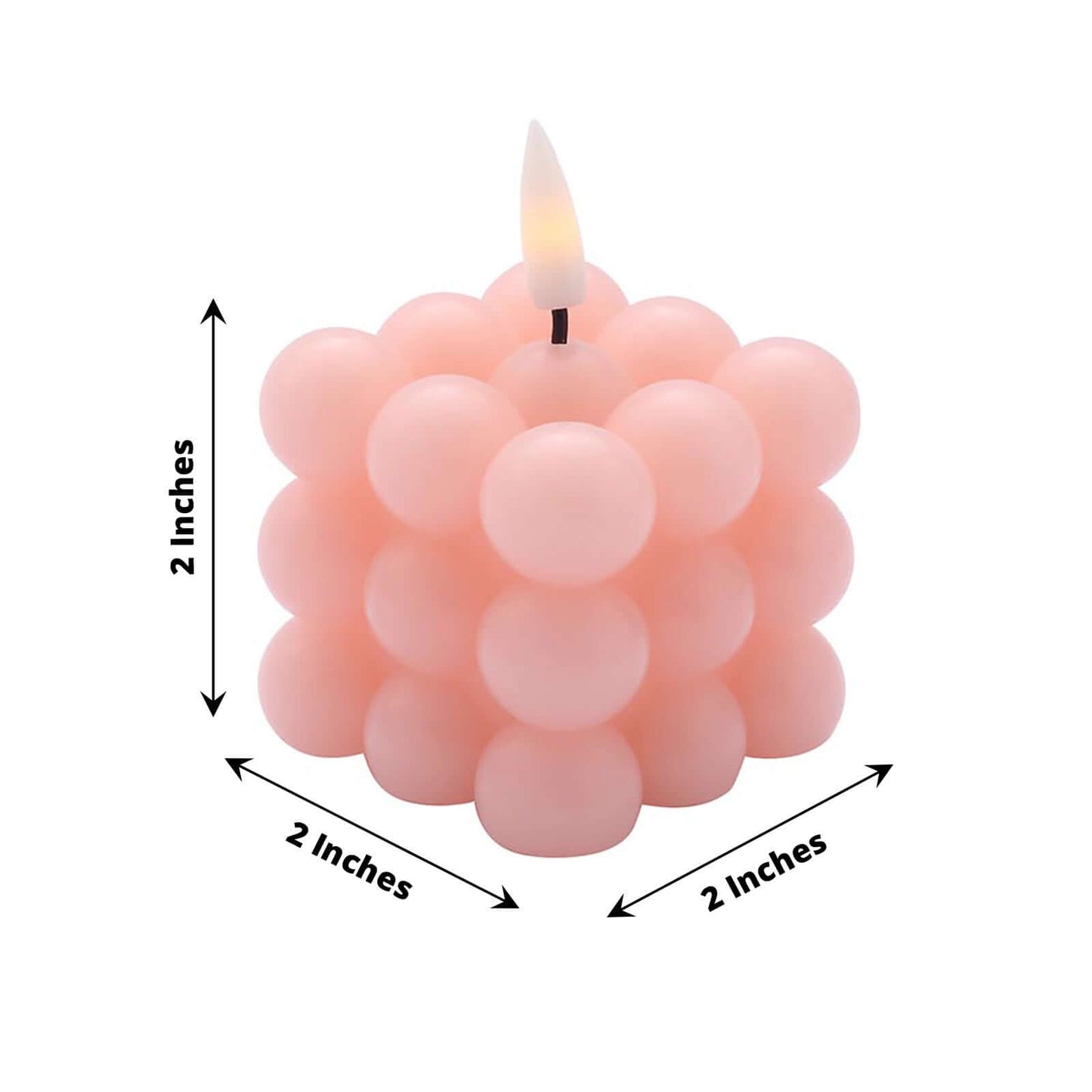 2-Pack LED Flameless Cube Candles Flickering Warm White Blush - Battery Operated Bubble Design 2"