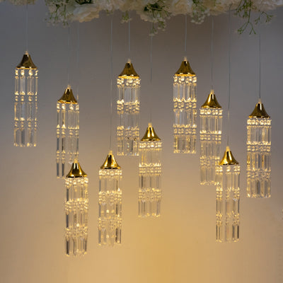 LED Hanging Crystal String Lights â€“ Gold Bell Frame with Prism Pendants Warm White Plug-in Chandelier DÃ©cor - LED