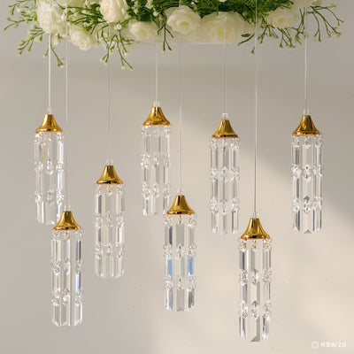 LED Hanging Crystal String Lights â€“ Gold Bell Frame with Prism Pendants Warm White Plug-in Chandelier DÃ©cor - LED