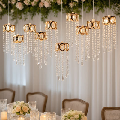 LED Hanging Crystal String Lights â€“ Gold Oval Frame with Teardrop Pendants Warm White Plug-in Chandelier DÃ©cor - LED