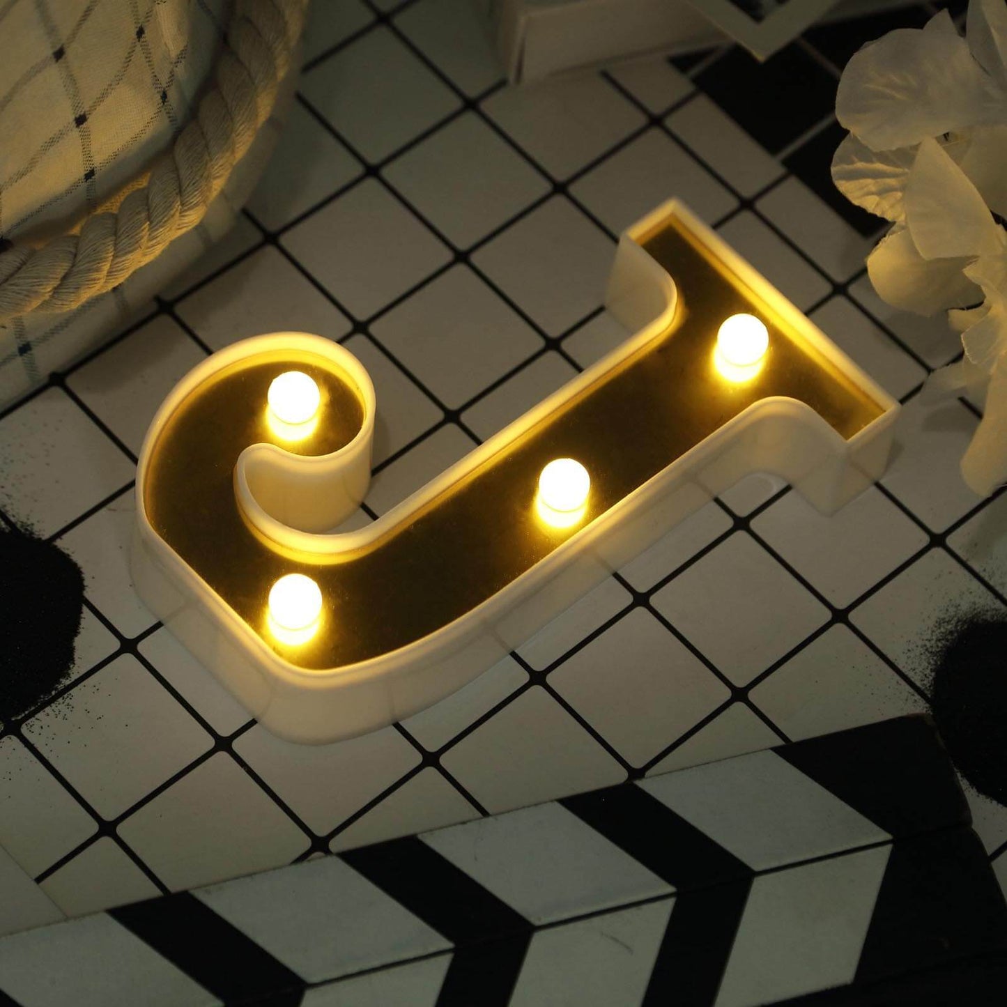 3D Marquee Letter "J" Warm White 4 LED Lights Gold - Chic Light-Up Decor for Events 6"