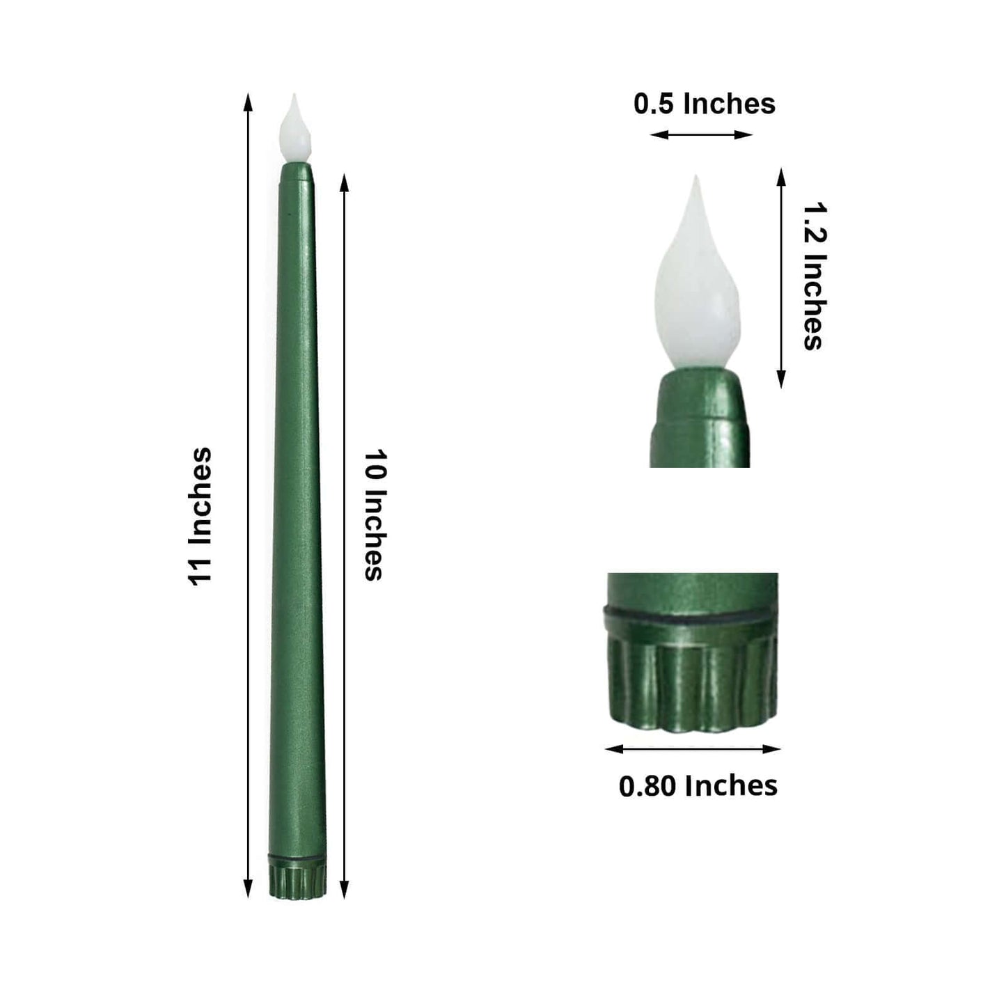 3-Pack LED Decorative Lighting Warm Flickering Hunter Emerald Green - Flameless Taper Candles 11"