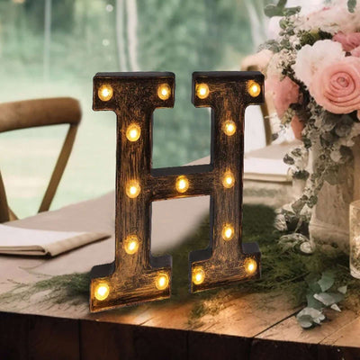 LED Marquee Letter ’H’ Industrial Style Antique Black - Light-Up Alphabet Sign for Weddings & Displays 9’’ - LED