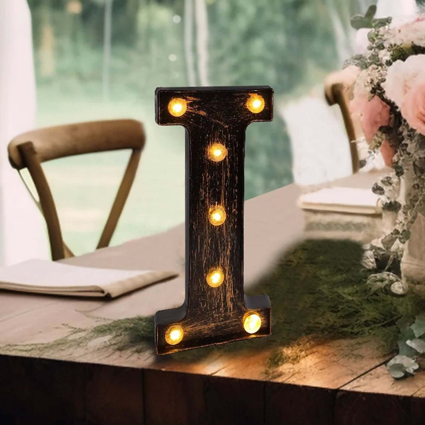 LED Marquee Letter "I" Industrial Style Antique Black - Light-Up Alphabet Sign for Weddings & Displays 9"
