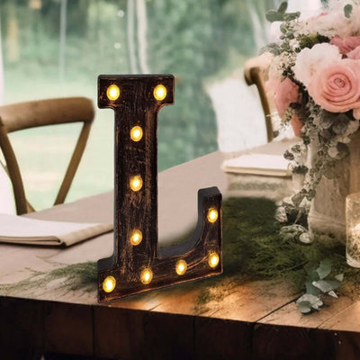 LED Marquee Letter ’L’ Industrial Style Antique Black - Light-Up Alphabet Sign for Weddings & Displays 9’’ - LED