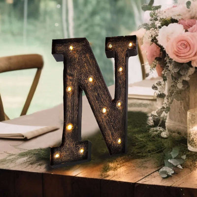 LED Marquee Letter ’N’ Industrial Style Antique Black - Light-Up Alphabet Sign for Weddings & Displays 9’’ - LED