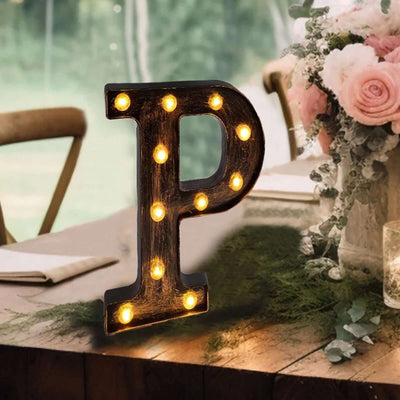 LED Marquee Letter "P" Industrial Style Antique Black - Light-Up Alphabet Sign for Weddings & Displays 9"