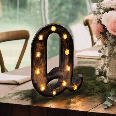 LED Marquee Letter "Q" Industrial Style Antique Black - Light-Up Alphabet Sign for Weddings & Displays 9"