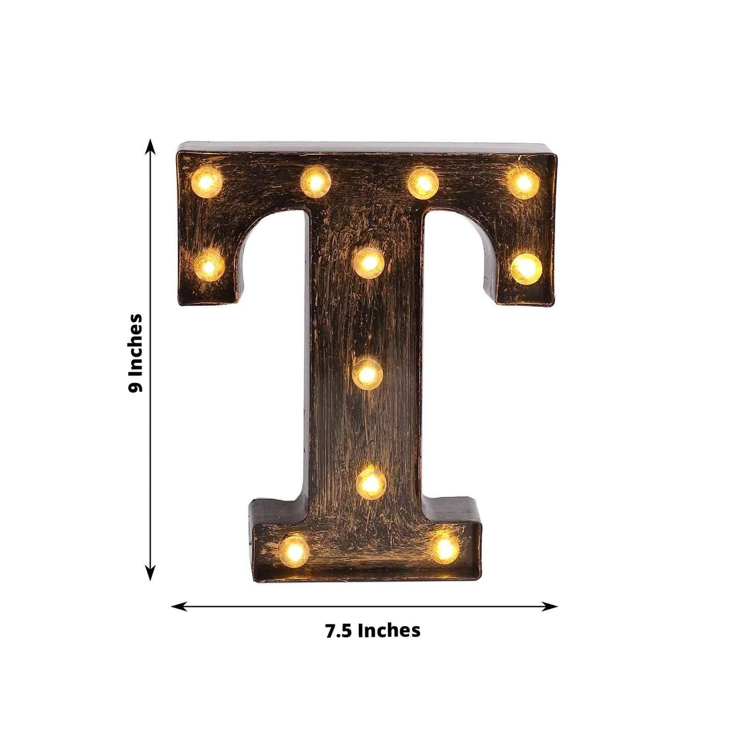 LED Marquee Letter "T" Industrial Style Antique Black - Light-Up Alphabet Sign for Weddings & Displays 9"