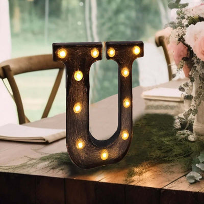 LED Marquee Letter ’U’ Industrial Style Antique Black - Light-Up Alphabet Sign for Weddings & Displays 9’’ - LED