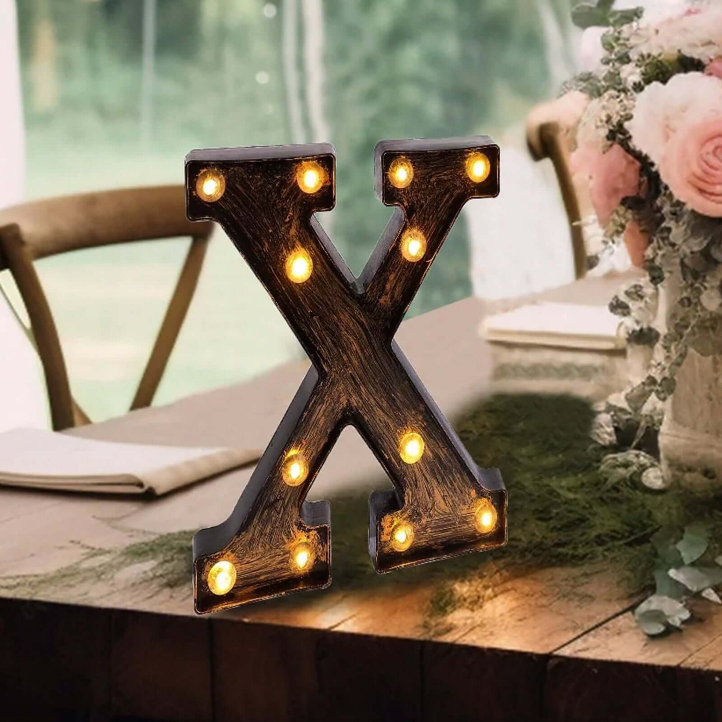 LED Marquee Letter "X" Industrial Style Antique Black - Light-Up Alphabet Sign for Weddings & Displays 9"
