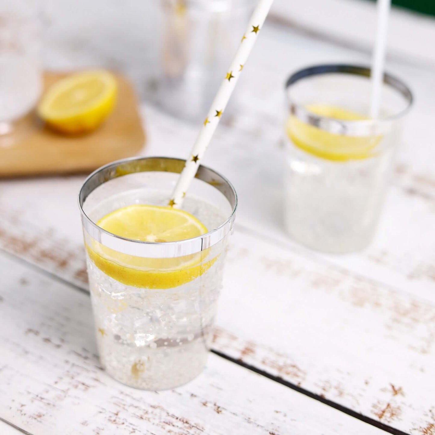 25-Pack Plastic Tumbler Cups Clear with Silver Rim - Stylish Disposable Party Glasses 10oz