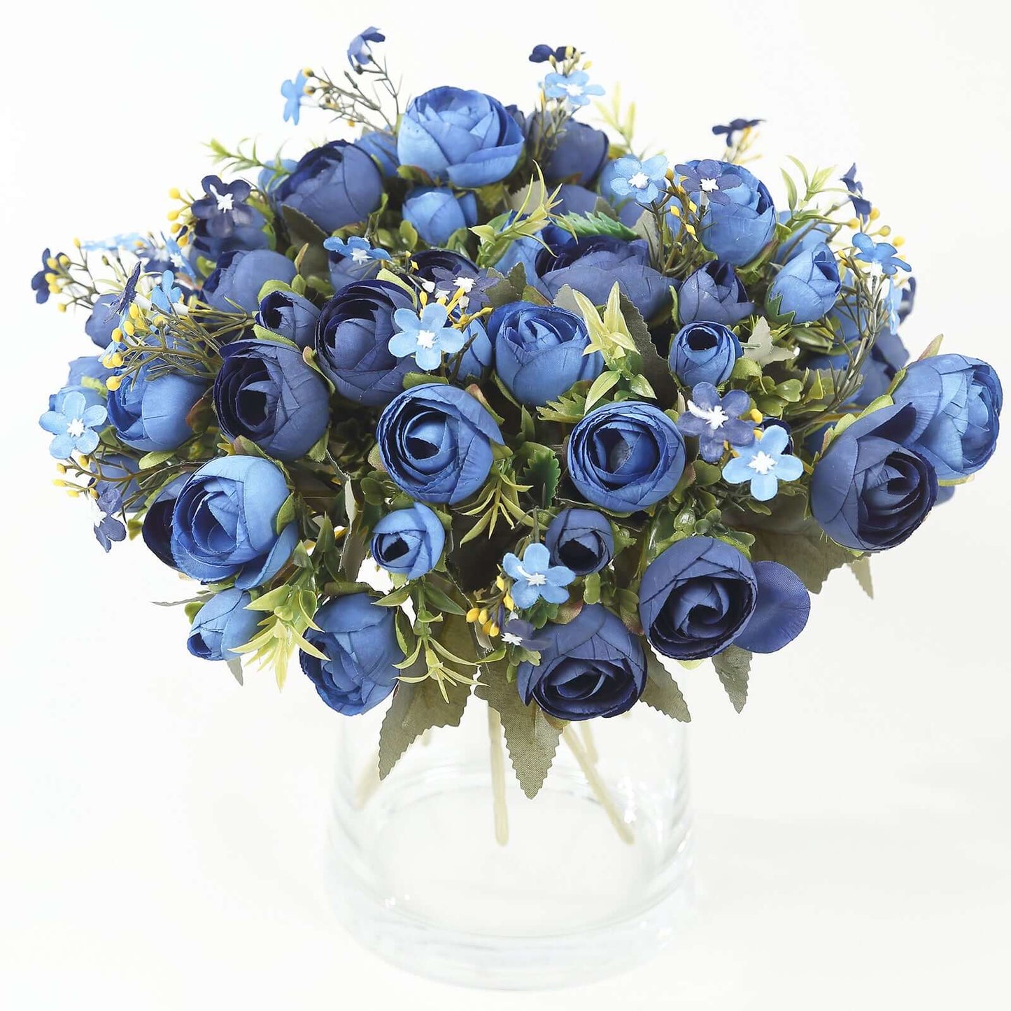 4 Pack 12" Artificial Navy Blue Ranunculus Silk Flower Bridal Bouquets, Faux Buttercup Floral Arrangement