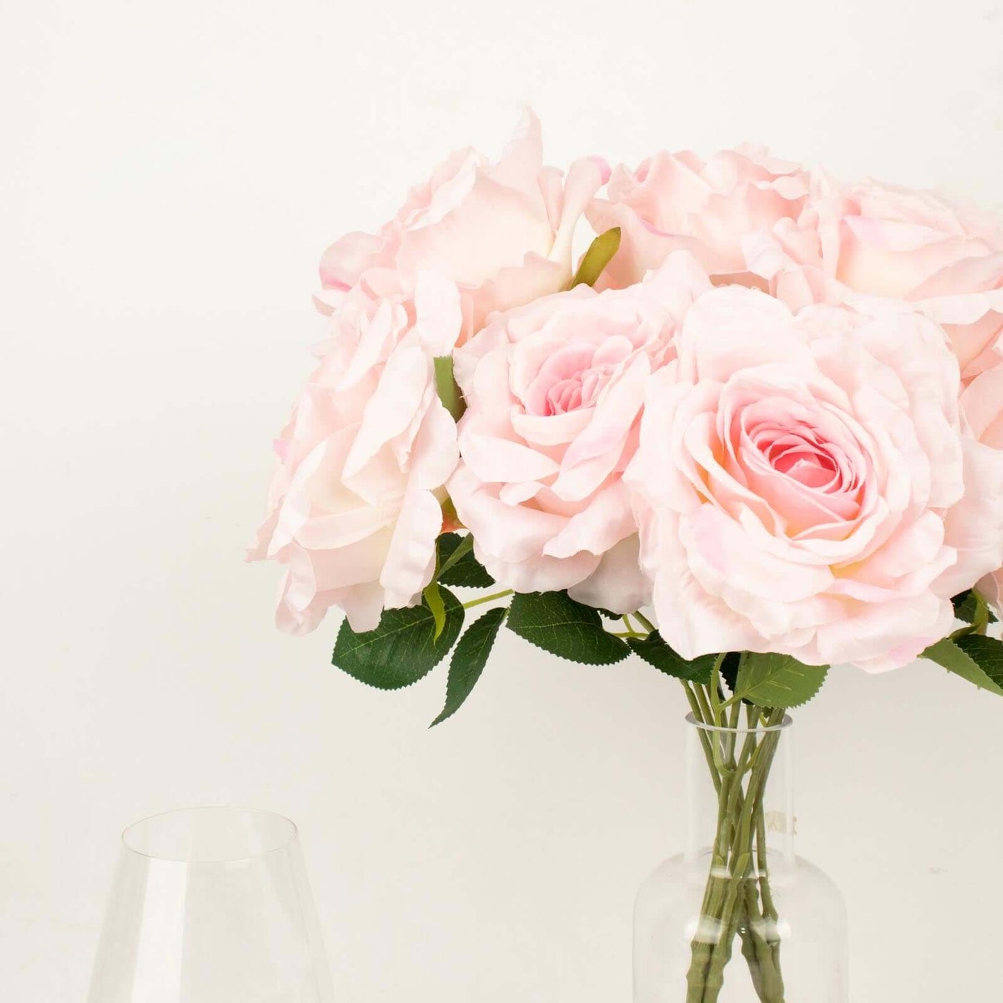 2 Bushes 17" Blush Premium Silk Jumbo Rose Flower Bouquet, High Quality Artificial Wedding Floral Arrangements