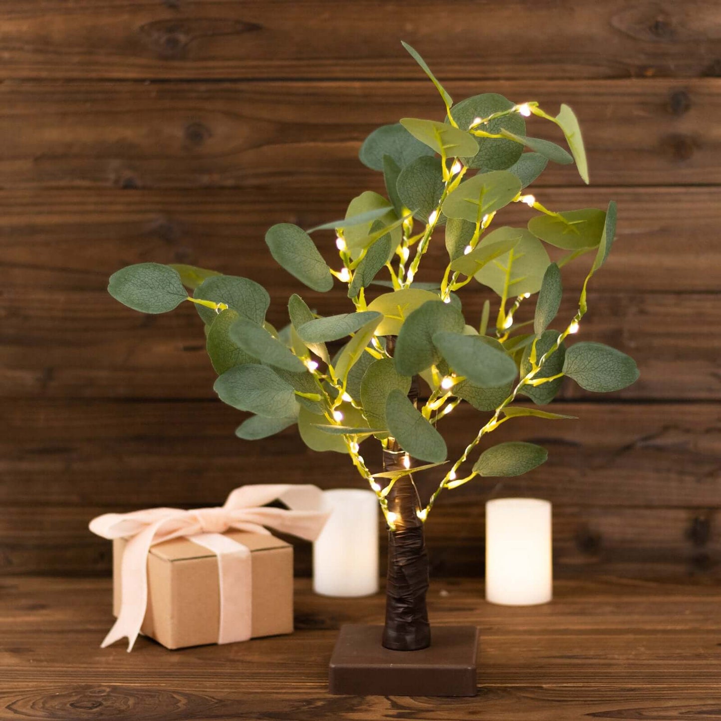 50 LED Lighted Artificial Tree Eucalyptus Plant Design Green Warm White - Battery Operated Table Accent 17"