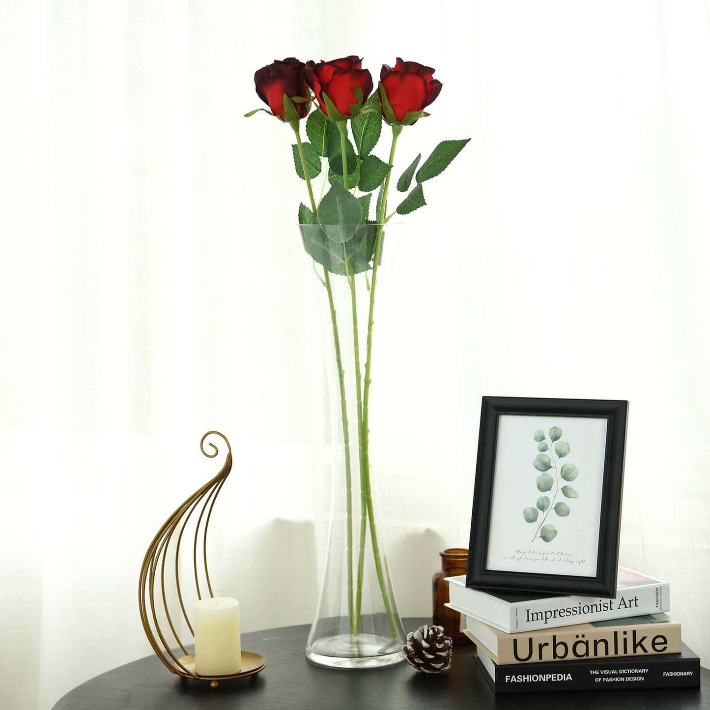 31" 24Pcs Red, Black Tip Long Stem Artificial Silk Roses Flowers
