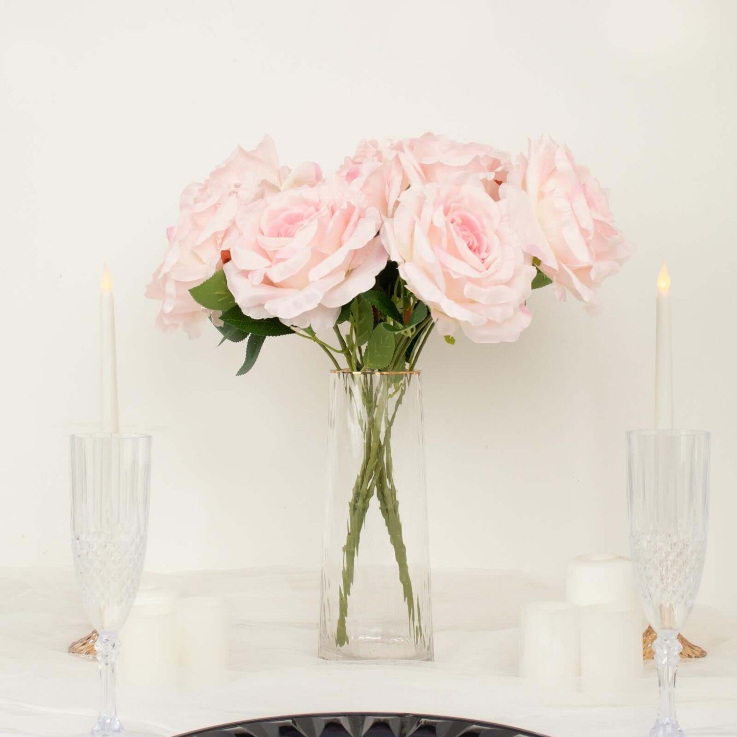 2 Bushes 17" Blush Premium Silk Jumbo Rose Flower Bouquet, High Quality Artificial Wedding Floral Arrangements