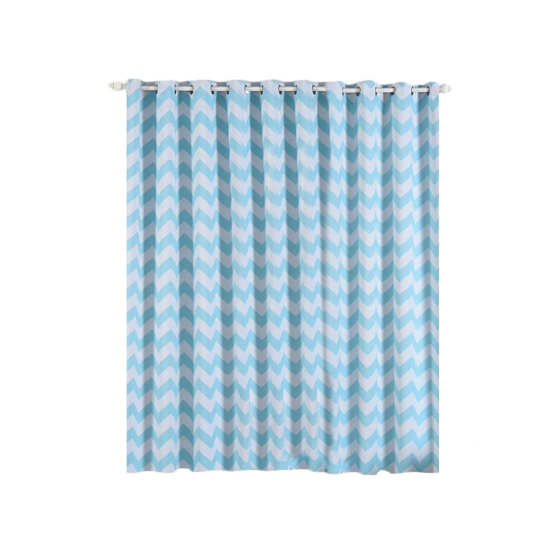 2 Pack White Light Blue Chevron Design Thermal Blackout Curtains With Chrome Grommet Window Treatment Panels - 52"x84"