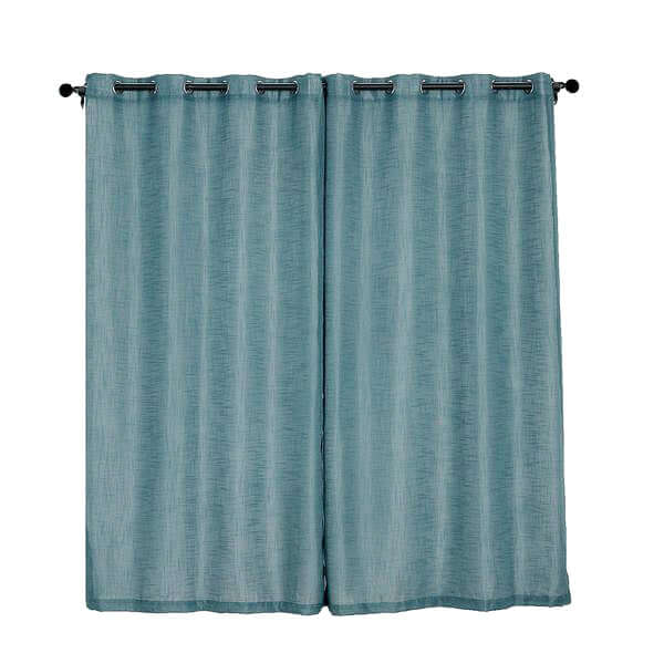 2 Pack Handmade Light Blue Faux Linen Curtains 52"x84", Curtain Panels With Chrome Grommets