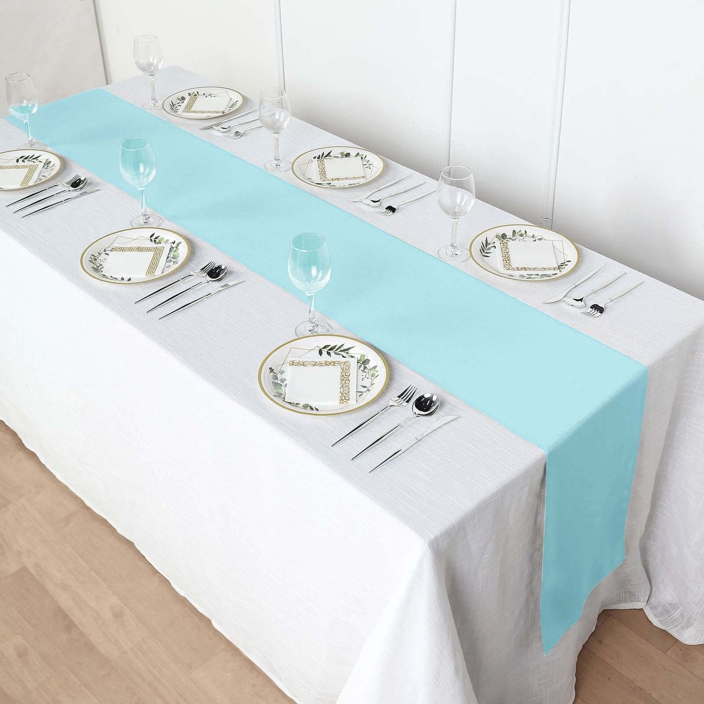 Polyester 12"x108" Table Runner Light Blue - Durable & Wrinkle-Resistant Table Decor