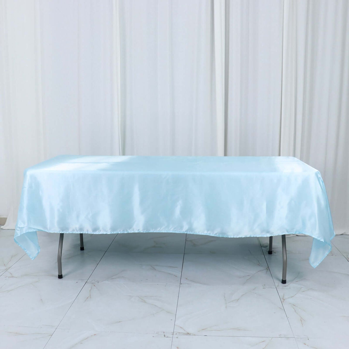 Satin Rectangular 60"x102" Tablecloth Light Blue - Smooth and Lustrous Table Cover