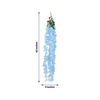 42" Silk Hanging Wisteria Flower Garland Vines in Light Blue, Elaborated 5 Full Strands in 1 Bush