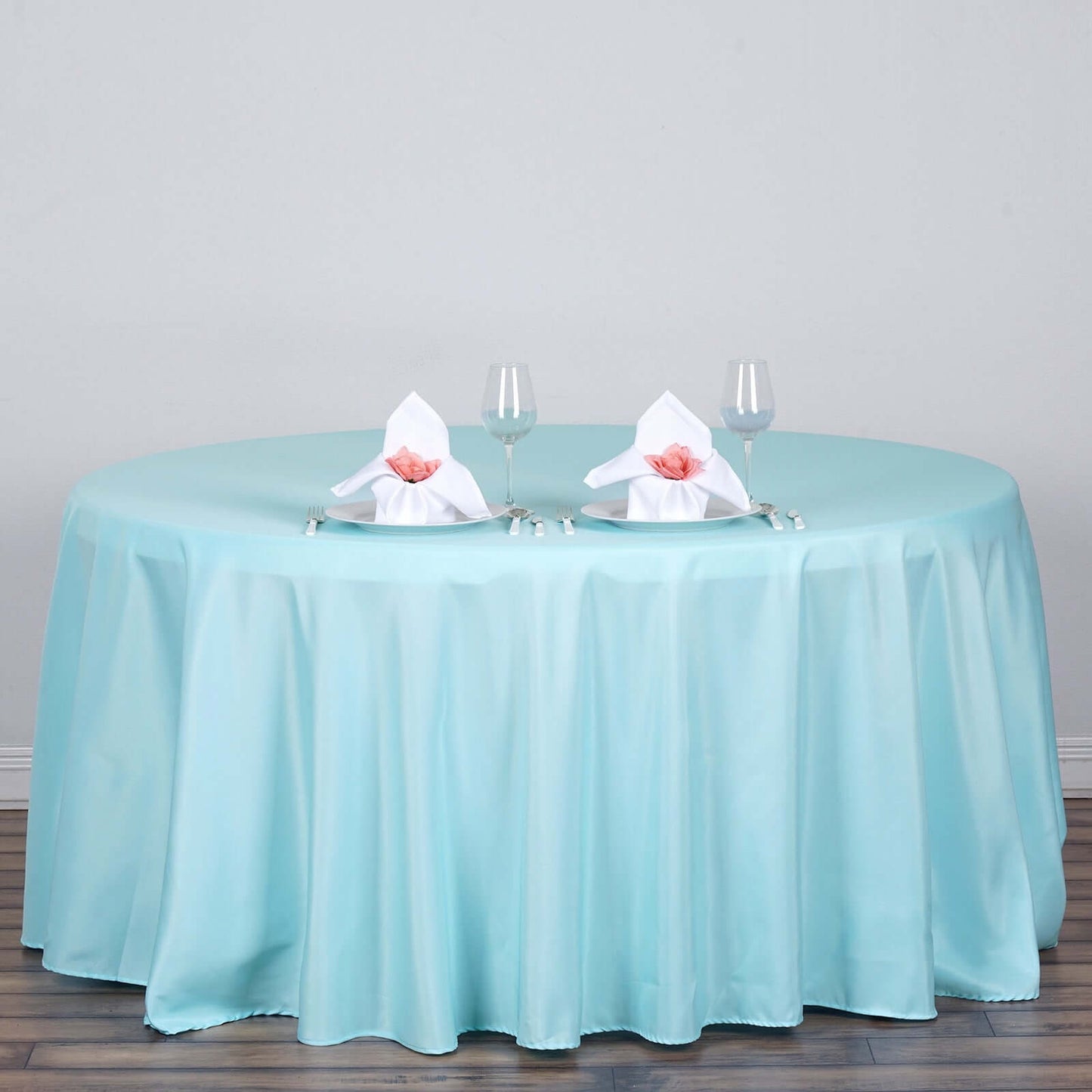Polyester 120" Round Tablecloth Light Blue - Seamless Wrinkle-Resistant Table Cover