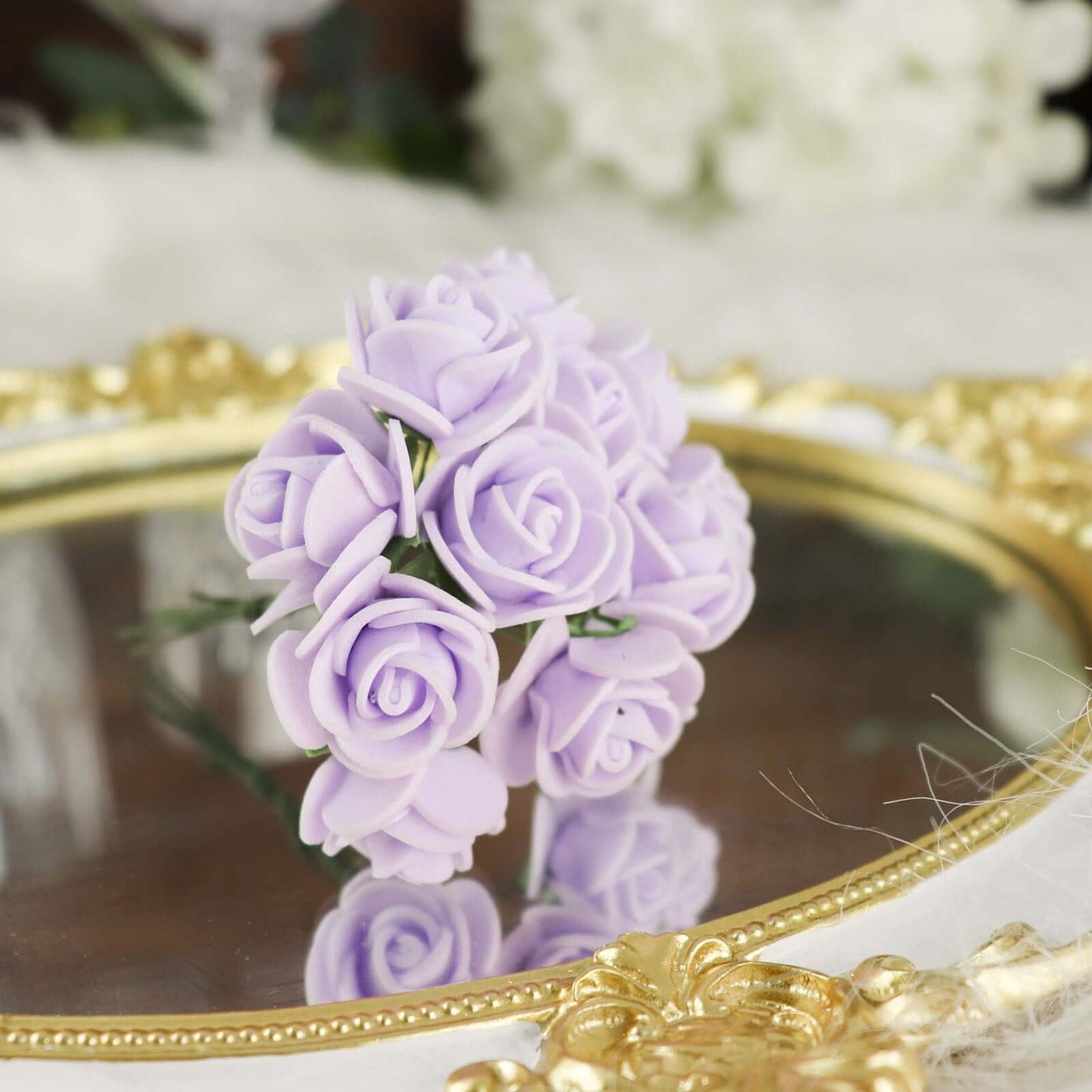 48 Roses 1" Lavender Lilac Real Touch Artificial DIY Foam Rose Flowers With Stem, Craft Rose Buds