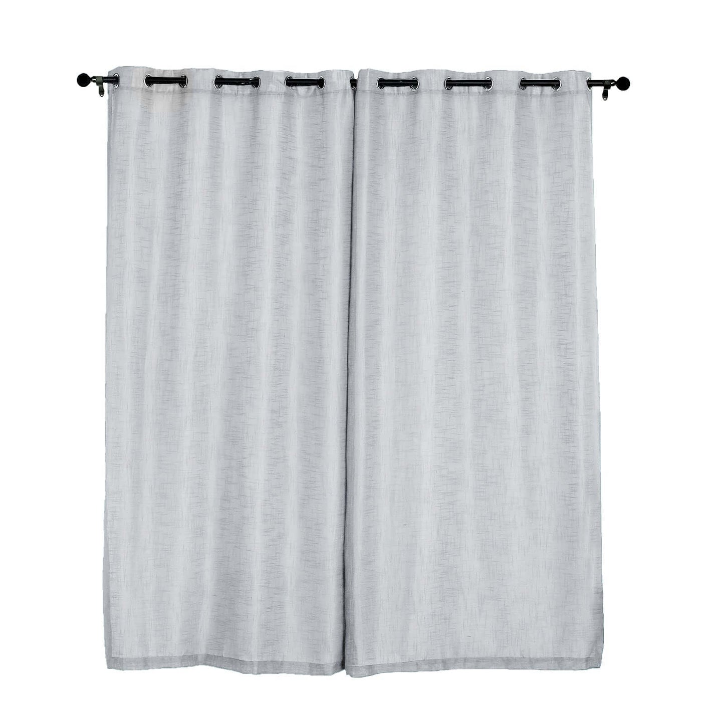 2 Pack Handmade Silver Faux Linen Curtains 52"x84", Curtain Panels With Chrome Grommets