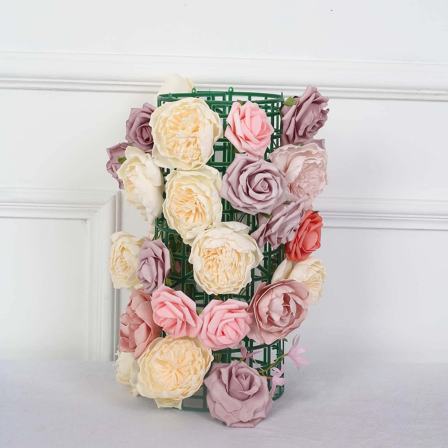 10 Pack 24"x16" Dark Green Artificial Flower Wall Grid Panel Frames, DIY Plastic Mesh Plant Wall Backdrop Fences