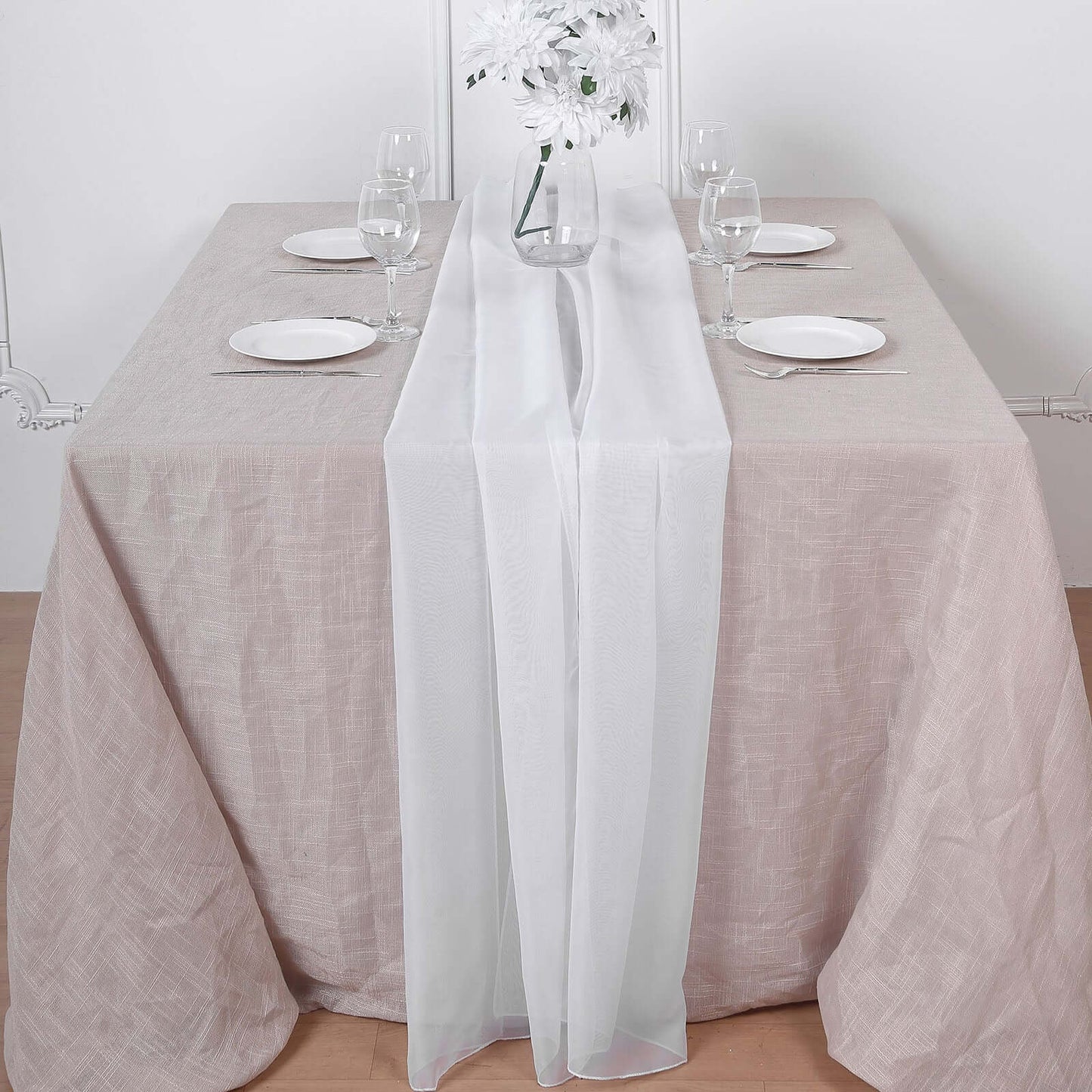 Chiffon 6ft Table Runner White - Chic Flowy & Lightweight Table Decor