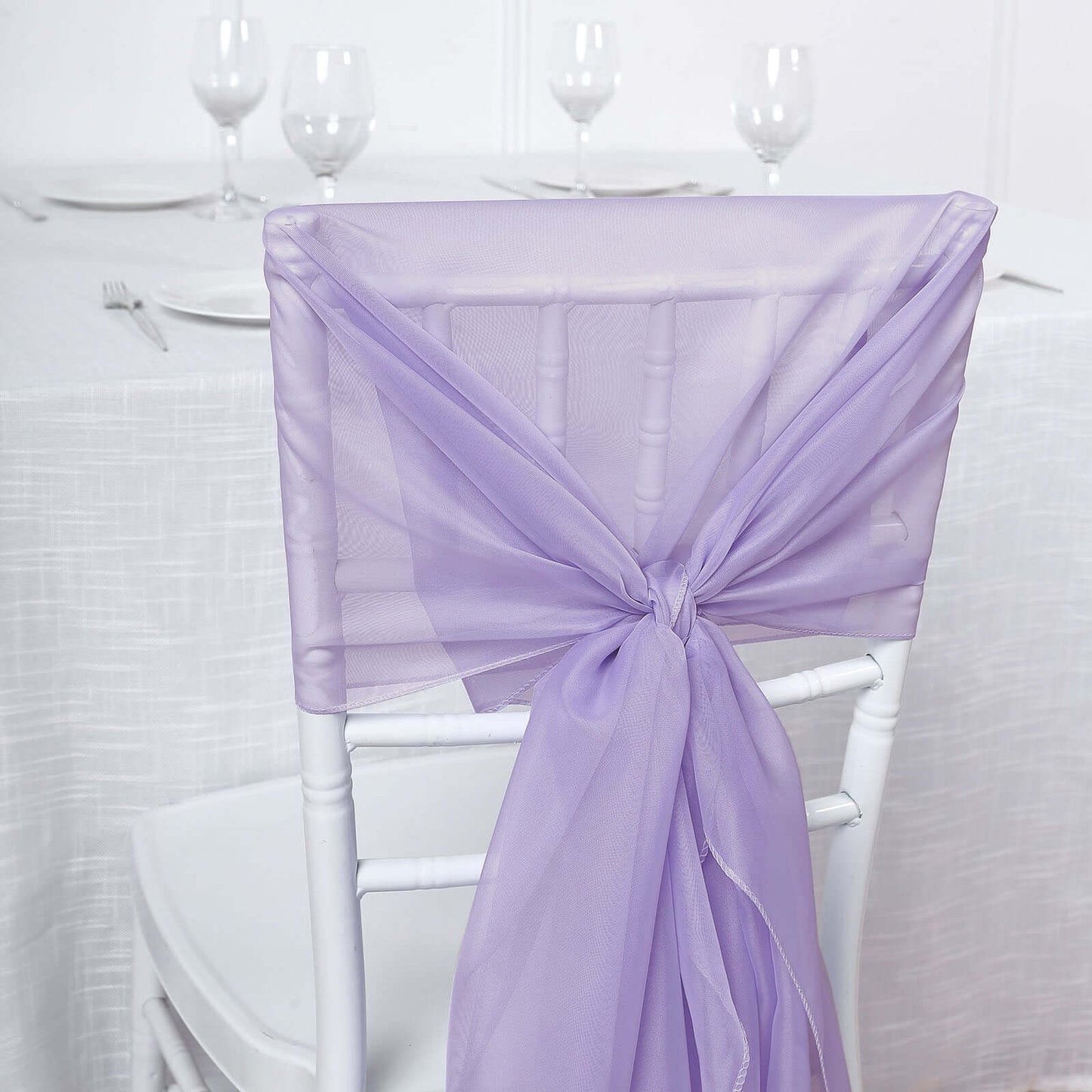 5 Pack Chiffon Chair Sashes Lavender Lilac - Soft & Lightweight Designer Chair Bows 22"x78"