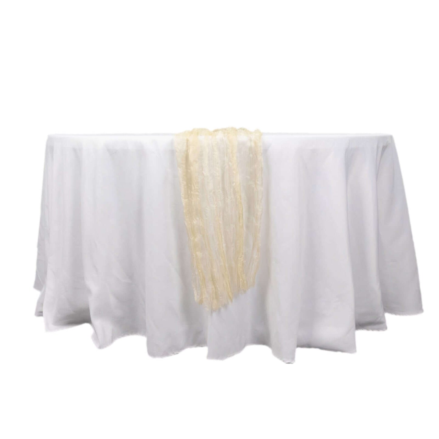 Sheer Crinkled Organza 9ft Table Runner Champagne - Rustic Chiffon Look