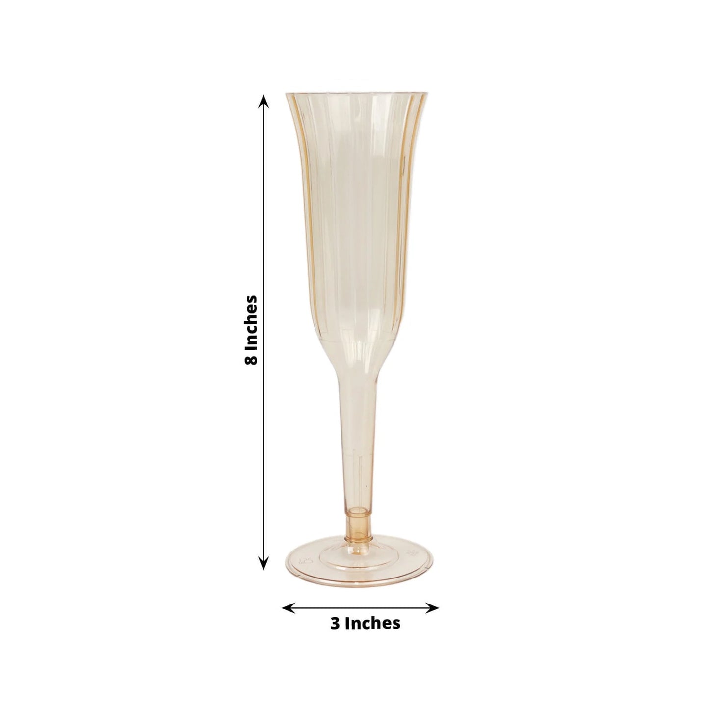 12-Pack Plastic Champagne Flutes Transparent Amber Gold Flared Design - Lightweight Disposable Toasting Glasses 6oz