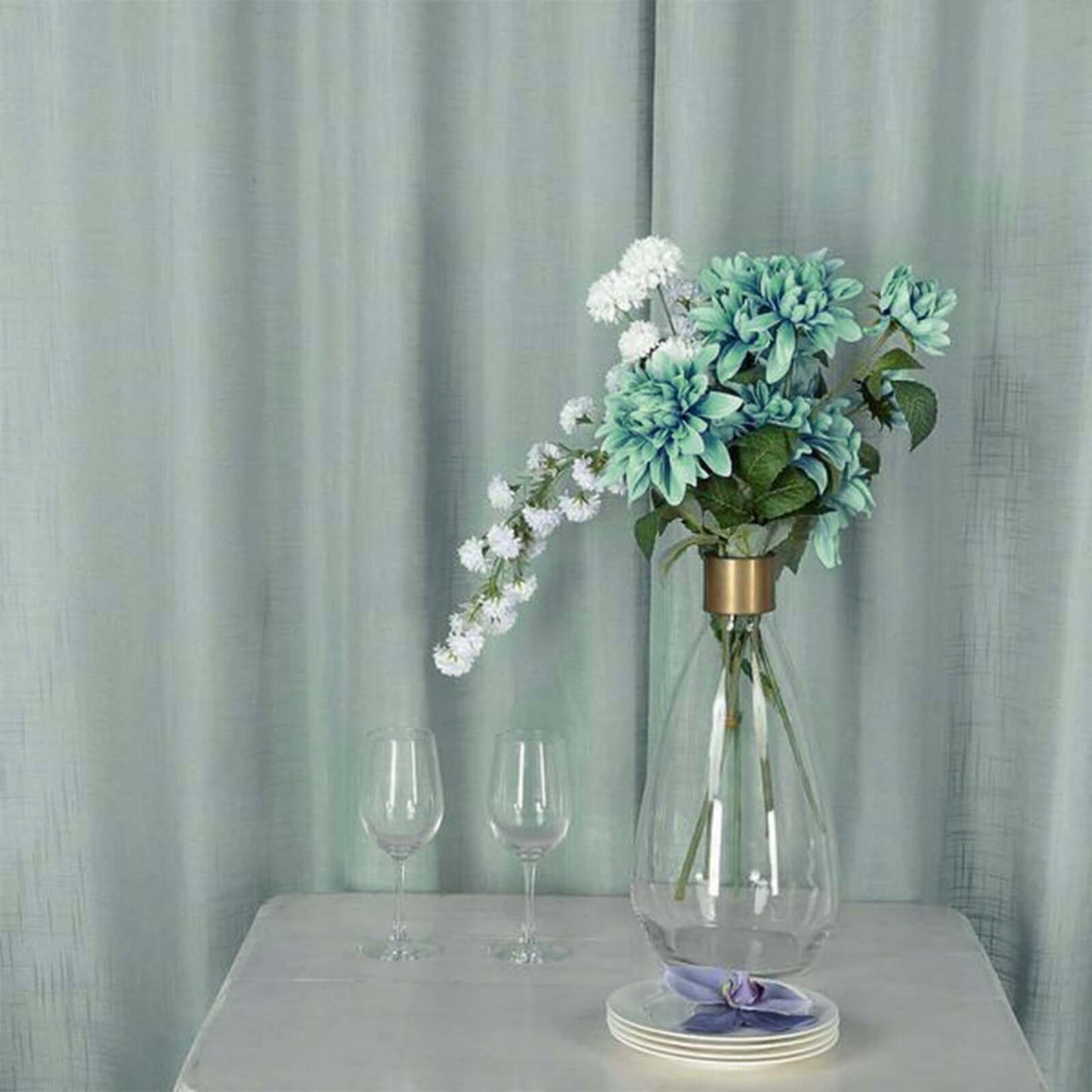 2 Pack Handmade Dusty Blue Faux Linen Curtains 52"x84", Curtain Panels With Chrome Grommets