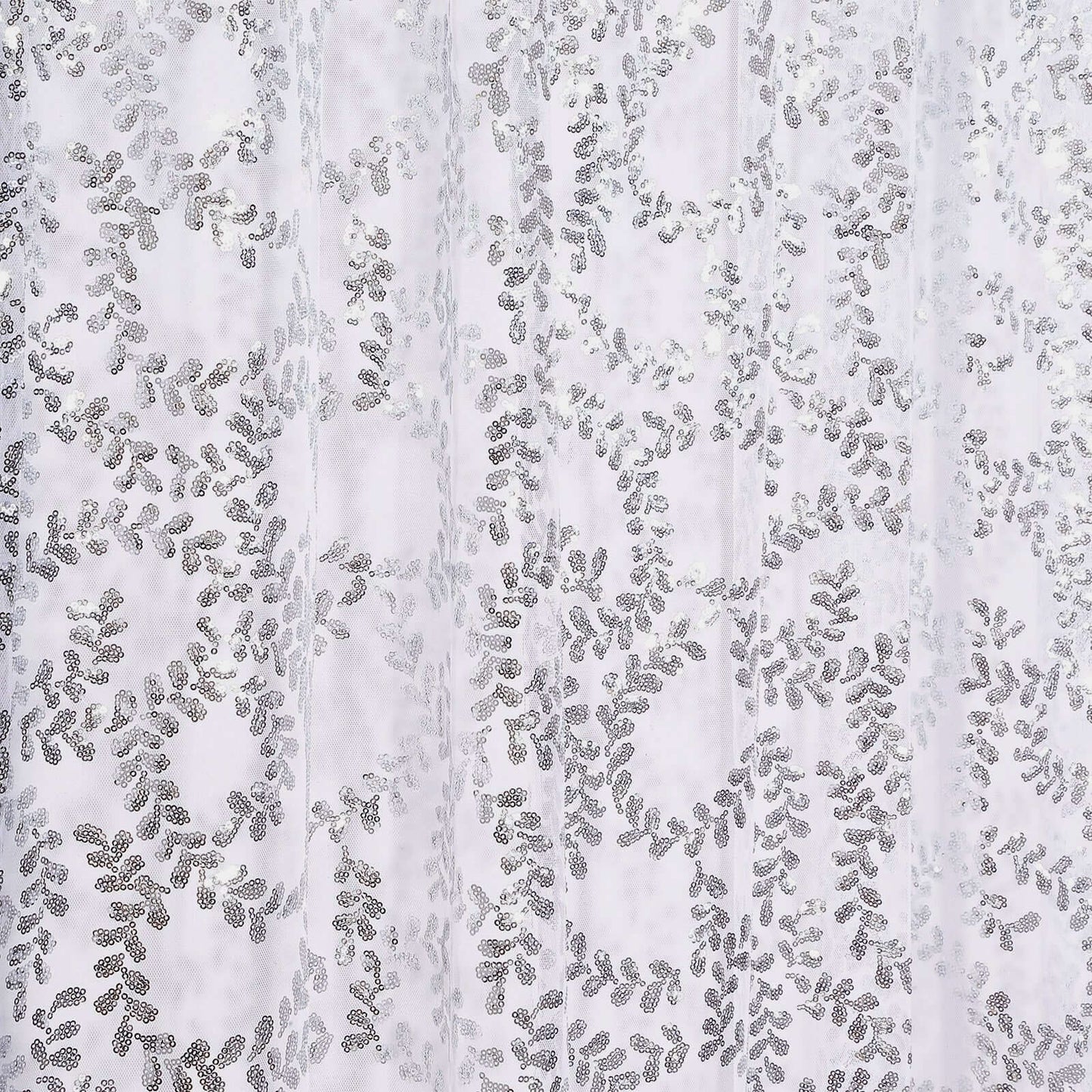 8ftx8ft Silver Embroider Sequin Event Curtain Drapes, Sparkly Sheer Backdrop Event Panel With Embroidery Leaf