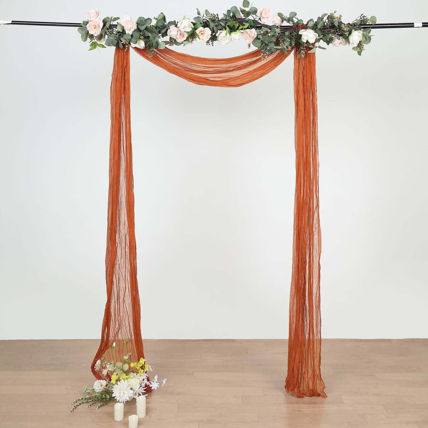 20ft Terracotta (Rust) Gauze Cheesecloth Fabric Wedding Arch Drapery, Window Scarf Valance, Boho Decor Arbor Curtain Panel