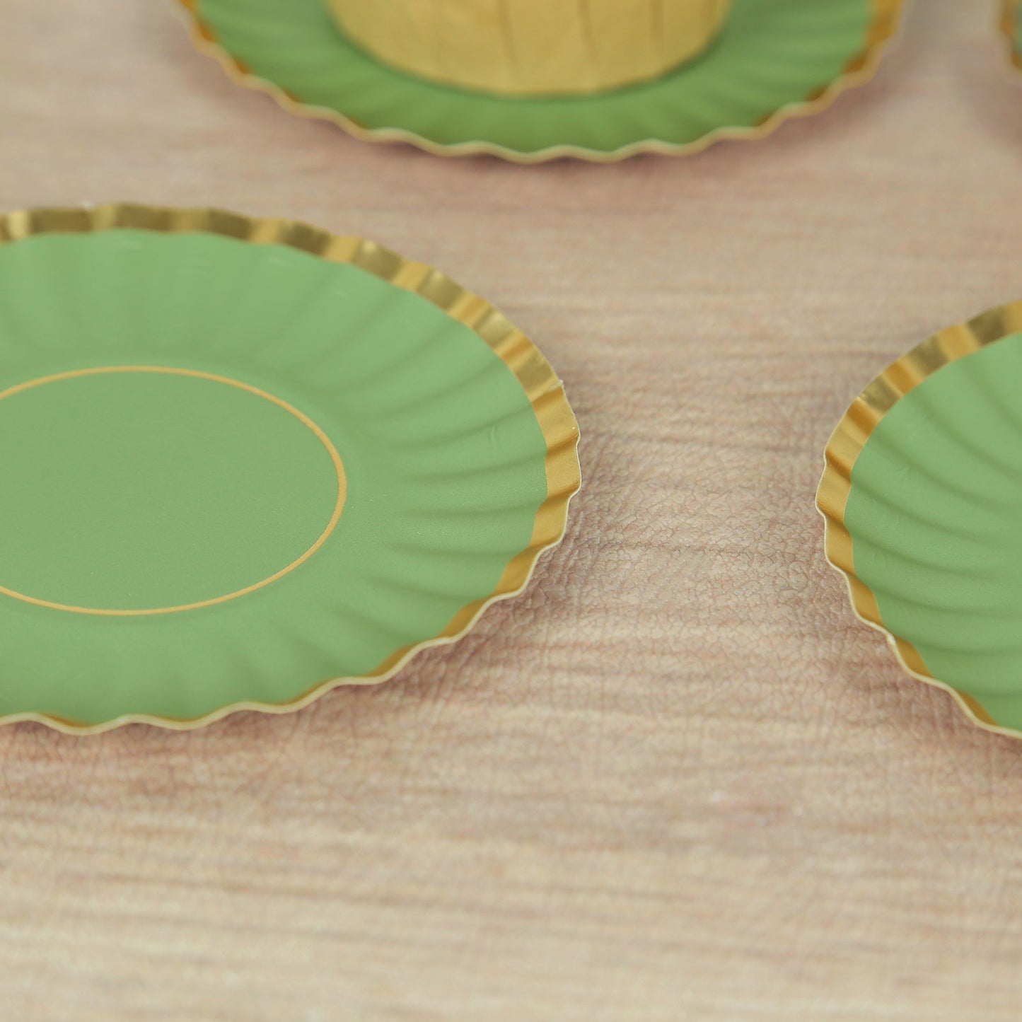 50-Pack Paper 3.5" Round Party Plates in Dusty Sage Green with Gold Scalloped Rim for Tapas, Appetizers & Finger Foods