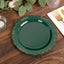 10-Pack Plastic 10" Round Dinner Plates in Hunter Emerald Green with Gold Vintage Embossed Rim - Sturdy Disposable Scalloped Edge Party Plates