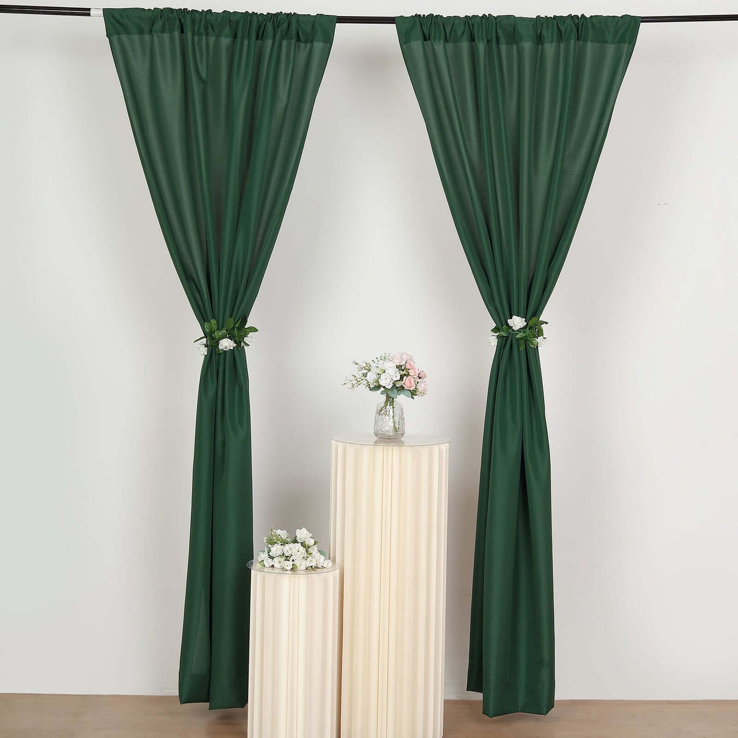 2 Pack Hunter Emerald Green Polyester Event Curtain Drapes, 10ftx8ft Backdrop Event Panels With Rod Pockets 130 GSM