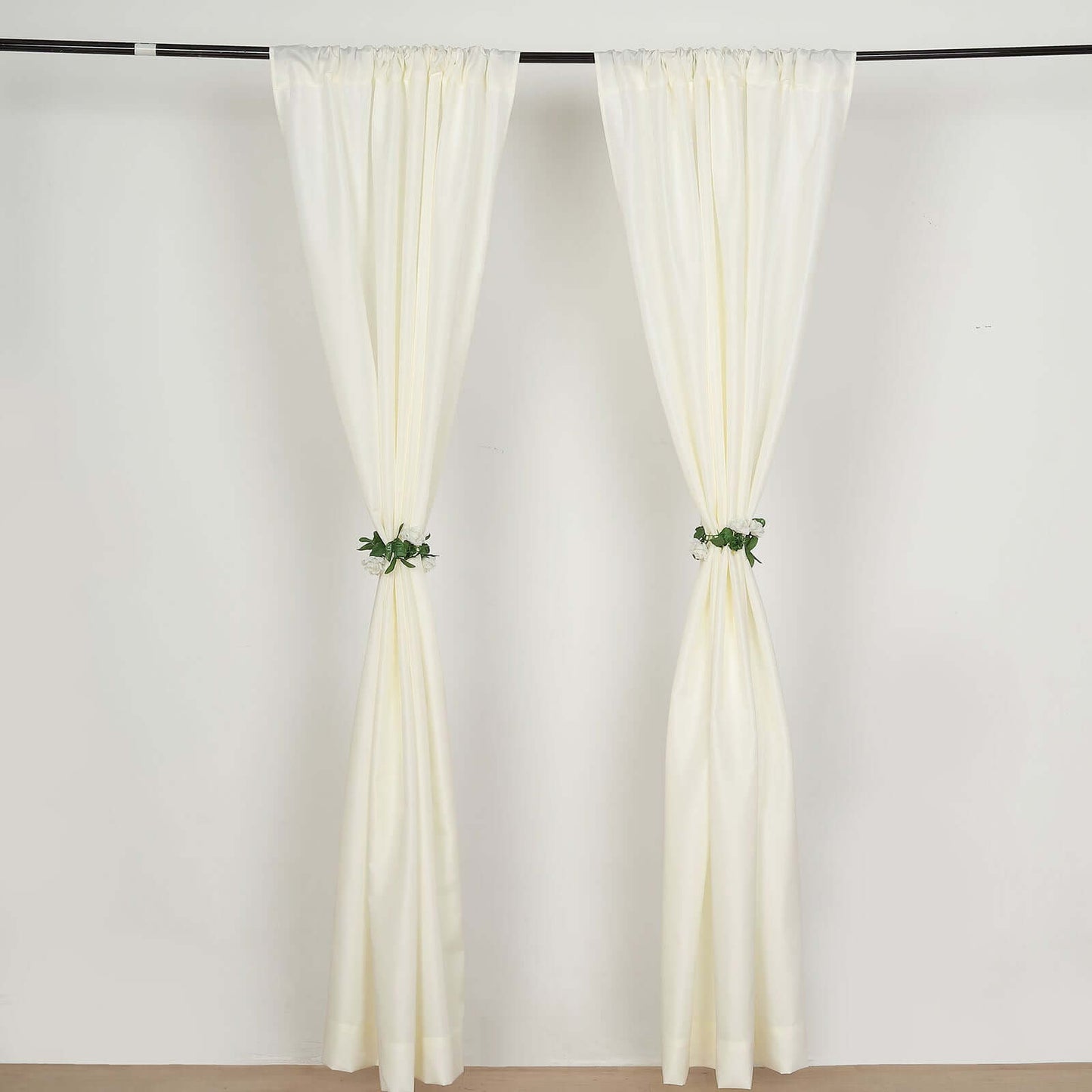 2 Pack Ivory Polyester Event Curtain Drapes, 10ftx8ft Backdrop Event Panels With Rod Pockets 130 GSM