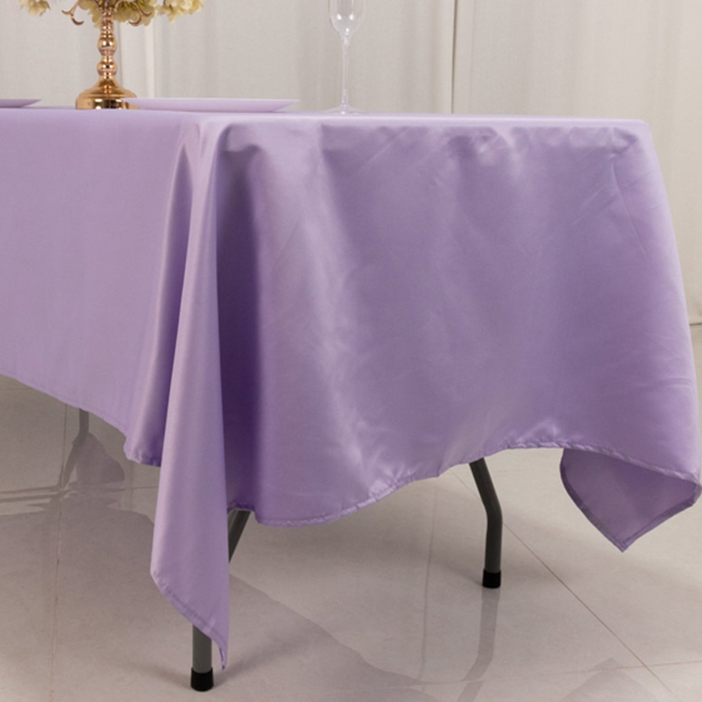 Lamour Satin 60"x102" Rectangle Tablecloth Lavender Lilac - Durable & Silky Soft Feel Table Cover