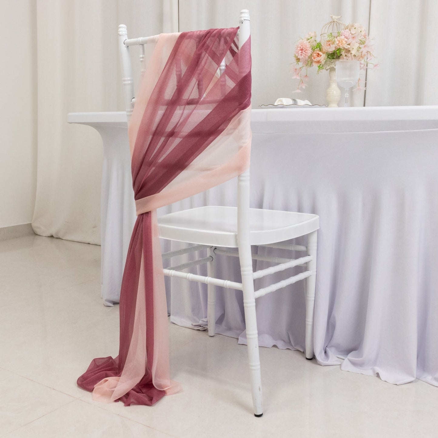 20-Pack Sheer Chair Drape Decor in Mauve and Blush â€“ 9ft Shimmer Sash, Wrinkle-Free