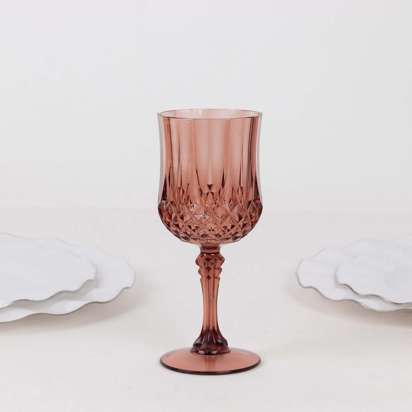 6-Pack Plastic Cocktail Goblets Dusty Rose Transparent Crystal Cut - Shatterproof Drinkware 8oz