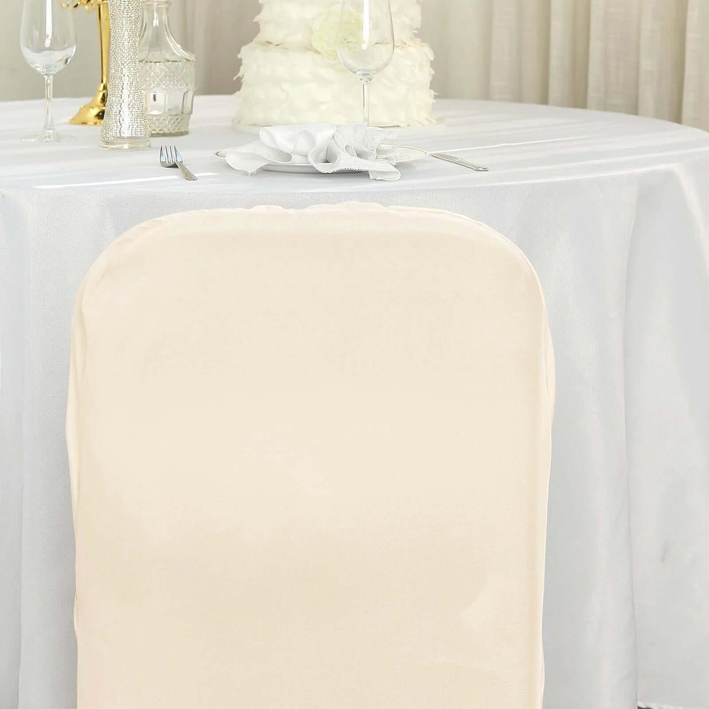 Polyester Slip On Folding Chair Covers Beige - Stain-Resistant Reusable Durable Fabric