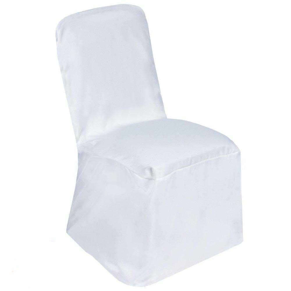 Polyester Chair Cover with Square Top for Banquet Chairs White - Durable Reusable Slip-On Cover for Weddings & Parties