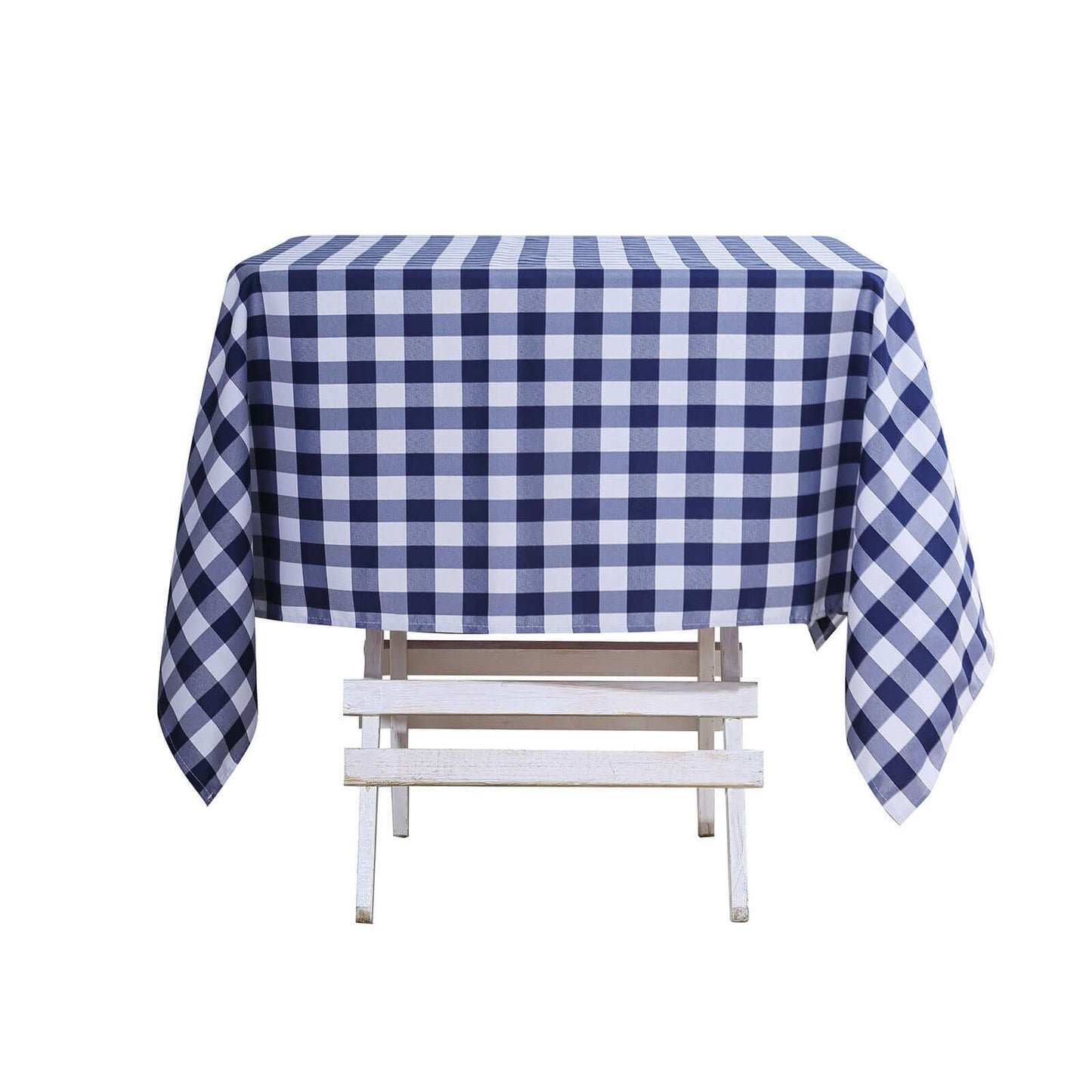 Polyester 54"x54" Square Tablecloth White/Navy Blue - Checkered Buffalo Plaid Design for Casual Table Settings