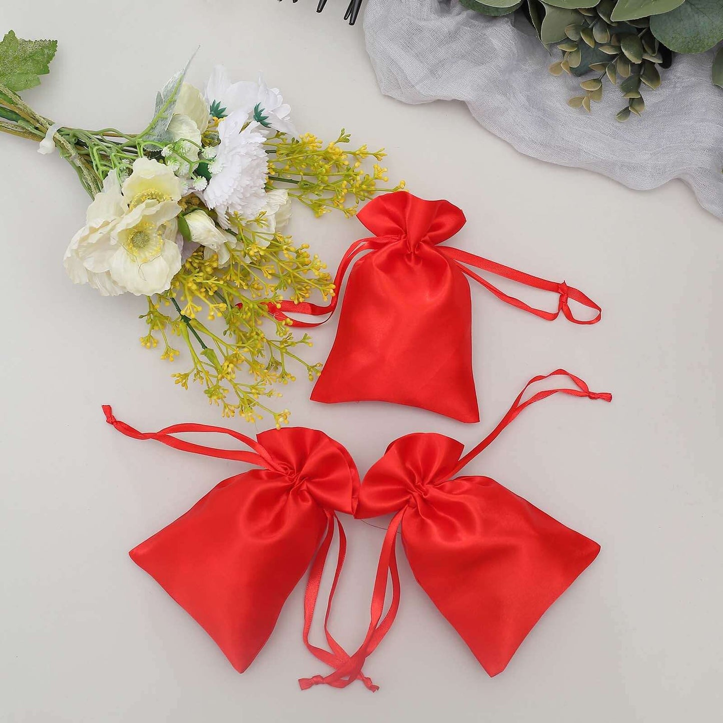 12 Pack 4"x6" Red Satin Drawstring Wedding Party Favor Gift Bags