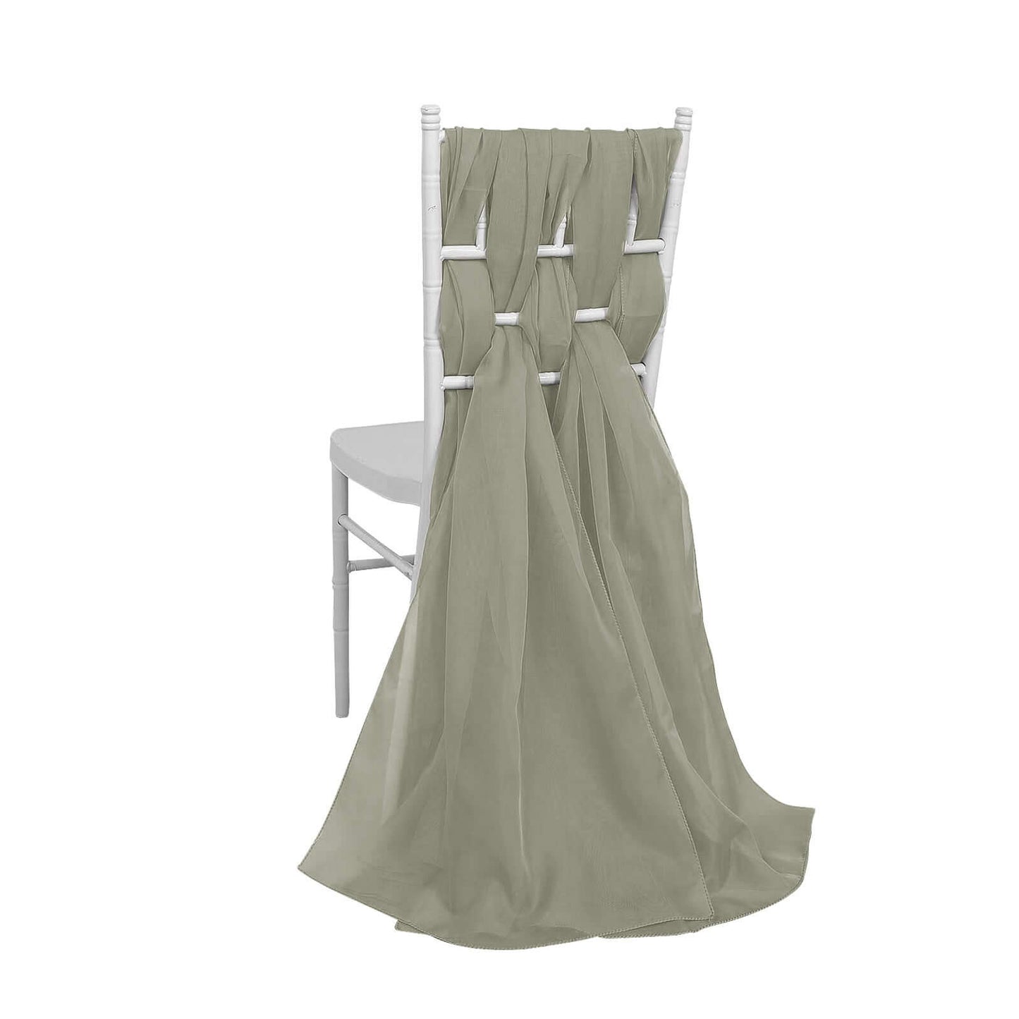 5 Pack Chiffon Chair Sashes Dusty Sage Green - Soft & Lightweight Designer Chair Bows 22"x78"